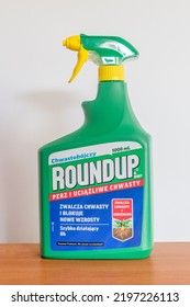 Pruszcz Gdanski, Poland - June 23, 2022: Spray Bottle Of Roundup Herbicide. Roundup Is The Brand Name Of A Systemic, Broad-spectrum Glyphosate-based Herbicide Originally Produced By Monsanto.