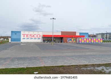 Pruszcz Gdanski, Poland - May 3, 2021: Closed Tesco hypermarket.