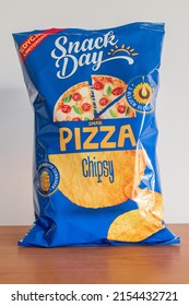 Pruszcz Gdanski, Poland - May 7, 2022: Pack Of Snack Day Pizza Flavored Chips.