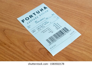 Pruszcz Gdanski, Poland - September 29, 2019: Fortuna Betting Receipt. Esports Betting.