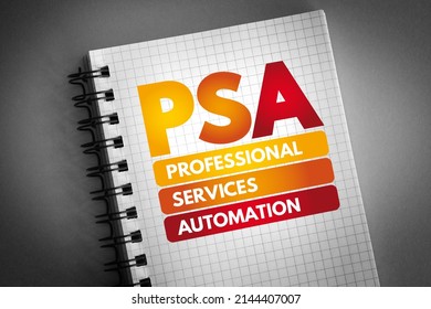 PSA - Professional Services Automation acronym on notepad, technology concept background