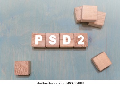 PSD2 Payment Services Directive Concept. PSD2 text on a wooden cubes background. - Shutterstock ID 1400732888