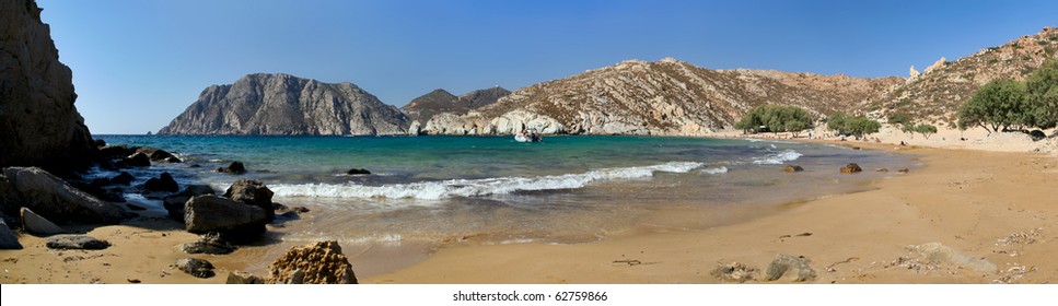 Psili Ammos Sandy Beach Panoramic View, Patmos Island, Greece