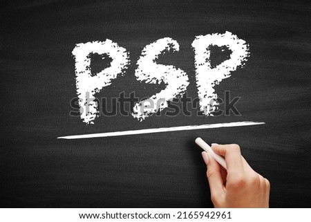 PSP Profit Sharing Plan - type of plan that gives employers flexibility in designing key features, acronym text concept on blackboard