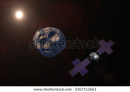 Psyche is a the large nickel-iron asteroid. The Psyche spacecraft will arrive at the asteroid in August 2029. Psyche mission. This image elements furnished by NASA. 