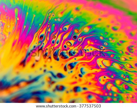 Psychedelic patterns formed on the surface of soap bubbles