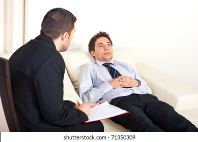  Psychiatrist Man Talking  With Hypnotized Male Patient