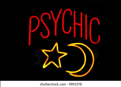 Psychic Neon Sign With Moon And Star