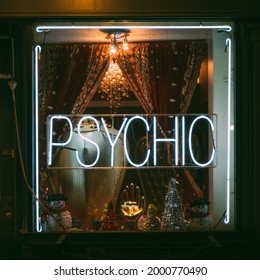 Psychic Sign At Night, In The West Village, New York City