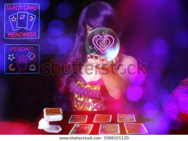 Psychic Tarot Card Reader Purple Hair Stock Photo Edit Now