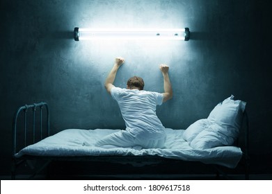 Psycho Man Alone In Bed, Dark Room, Hospital