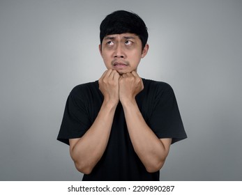 Psycho Man Feels Afraid Looking Around Isolated