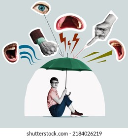 Psychological protection against bullying and harassment. Art collage. - Shutterstock ID 2184026219