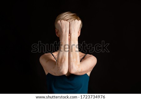 Similar – Image, Stock Photo Close up side view profile portrait of one young middle age athletic woman shadow boxing in sportswear in gym over dark background, looking away