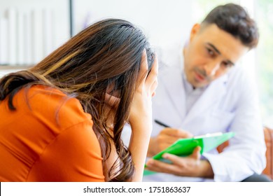 Psychologist Doctor Male Consulting The Mental Health Patient Female From In The Clinic Office