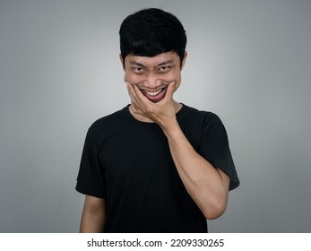 Psychosis Man Gesture Scared Smiling At You Dark Background