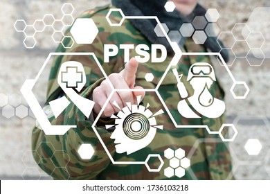 PTSD Mental Health Soldier Concept. Military Post Traumatic Stress Disorder Soldiers Disease Treatment.