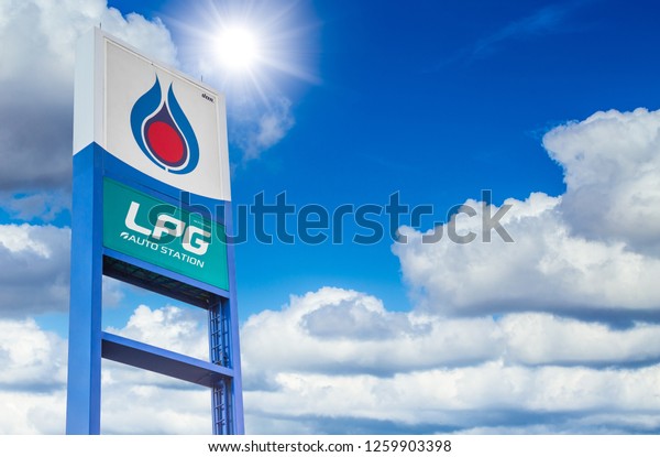 PTT LPG Auto\
Station Gas station sign of largest company petroleum supply in\
Thailand - Bangkok, December\
2018.
