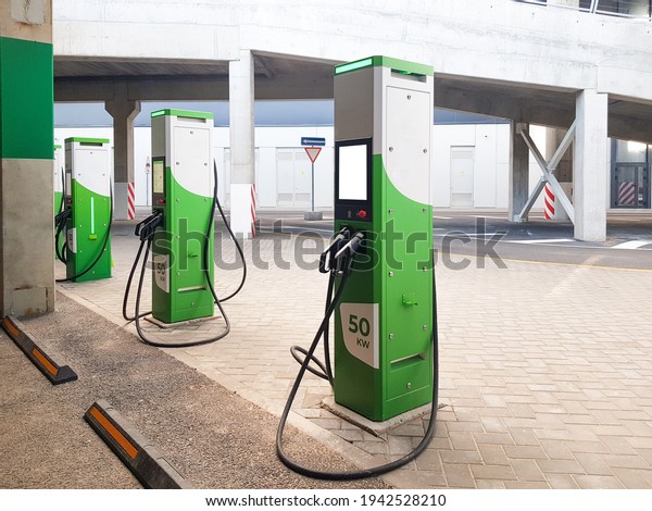 Public charging station for charging
the battery of modern electric vehicles with
mockup