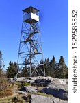 Public Firetower on top of summit in Adirondack Mountains in Autumn