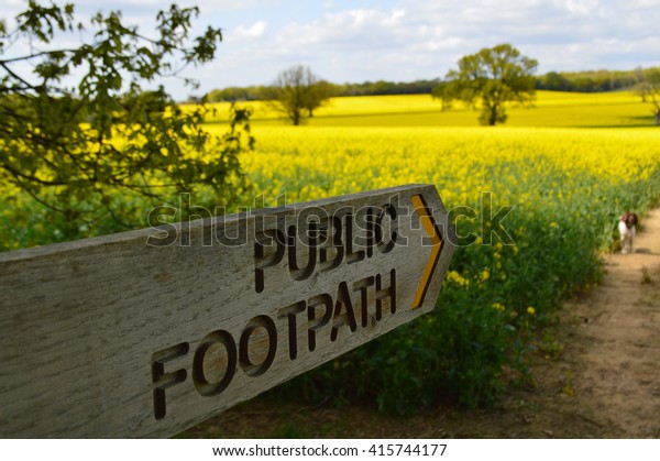 Public footpath\
sign in the Sussex\
countryside.