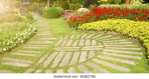 Similar Images, Stock Photos & Vectors of Old wood pathway with green