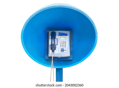 Public payphone station isolated on white background