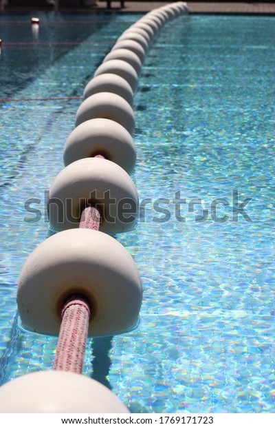 public pool with barrier\
lines