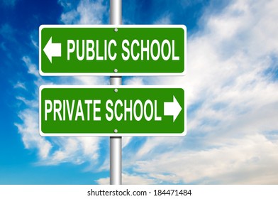 Public Or Private School Green Road Sign 