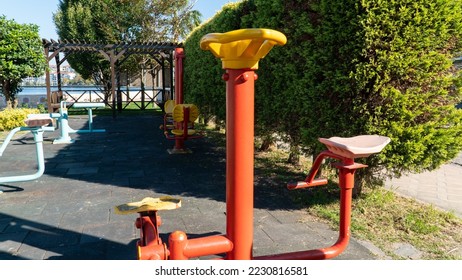 Public recreational areas in the cities of Turkey. Exercise tools in streets. Smart city concept idea. Sportive activity fields. - Shutterstock ID 2230816581