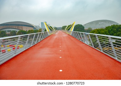  Public red plastic track in Chinese city park