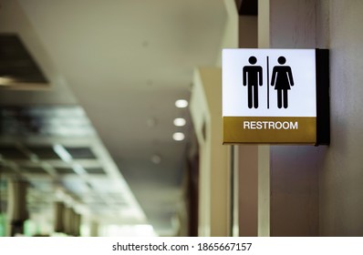 Public Restroom Signs At The Entrance In The Meeting Room