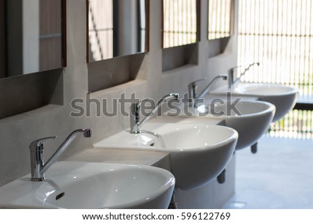 Public Restroom Sinks Stock Photo Edit Now 596122769