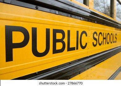 Public School Sign Detail On School Bus