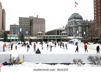 Public Skating Rink With Ice Skaters, Providence, RI