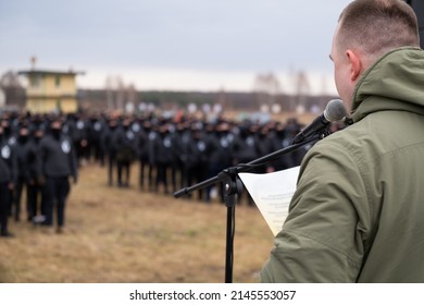 Public Speach Of An Army Meeting With Soldiers. Ukraine. 2022.