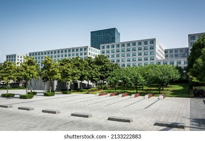 Public Square With Empty Road Floor In Downtown