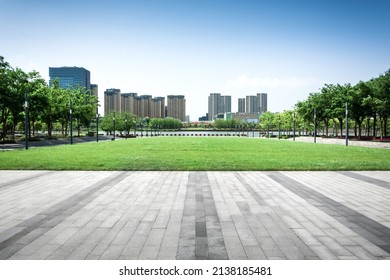 Public Square With Empty Road Floor In Downtown