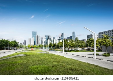 Public Square With Empty Road Floor In Downtown