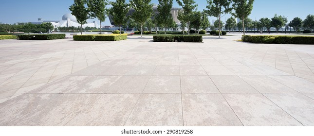 Public Square With Empty Road Floor In Downtown