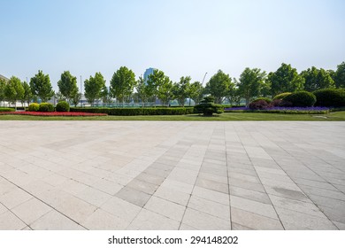 Public Square With Empty Road Floor In Downtown