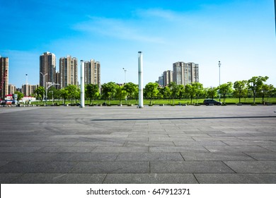 Public Square With Empty Road Floor In Downtown