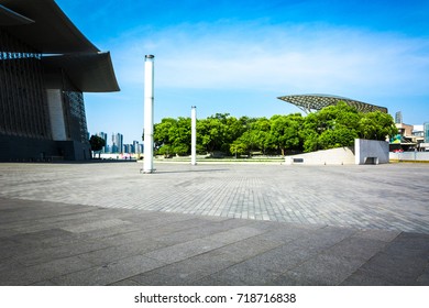 Public Square With Empty Road Floor In Downtown