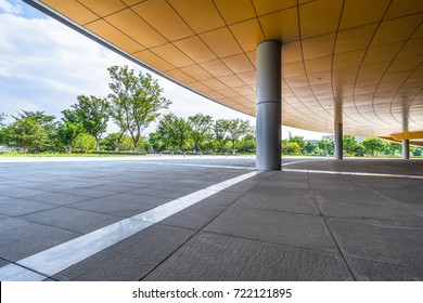 Public Square With Empty Road Floor In Downtown