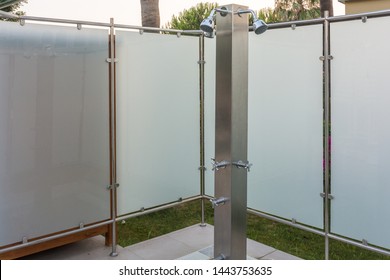 Public Stainless Steel Shower By A Pool