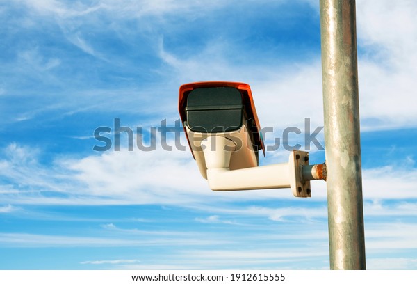 Public traffic security\
camera closeup