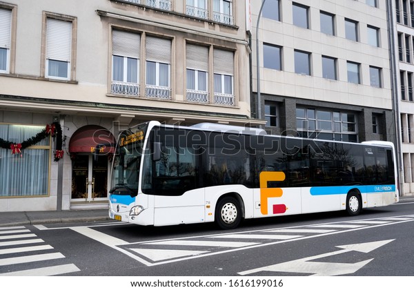 A public transport bus in main street of \
Luxembourg city on Jan. 12,\
2020.