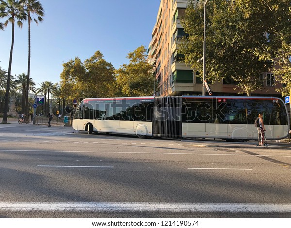 Public transport buses in the city of Barcelona,\
​​Spain. October, 2018.