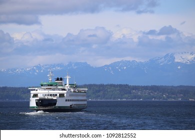 Public Transportation Ferry On Puget Sound In Seattle, Washington, USA