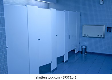 Public Washroom Stall With Blue Tone